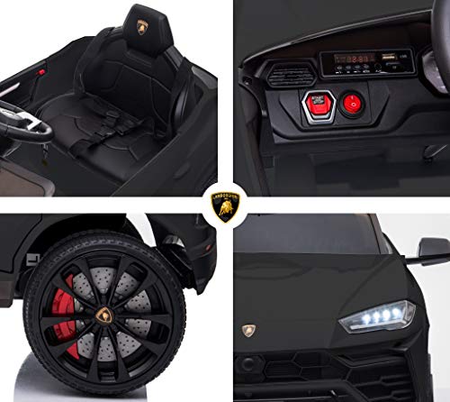 Rock Wheels Licensed Lamborghini Urus Ride On Truck Car Toy, 12V Battery Powered Electric 4 Wheels Kids Toys w/Parent Remote Control, Foot Pedal, Music, Aux, LED Headlights, 2 Speeds (Black)