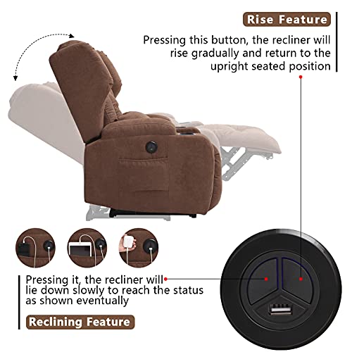 IPKIG Power Recliner Chair with Massage and Heat, Electric Recliner Chair for Adult & Elderly with USB Charge Port, Side Pockets, 6 Points Vibration Massage, Linen Fabric (Coffee)