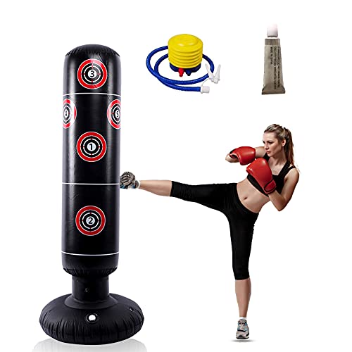 Inflatable Kids Punching Bag,63 inch Punching Boxing Bag for Immediate Bounce,Used to Practice Daily Boxing Activities ,Taekwondo and MMA,for Suit Kids and Adults(Comes with 1 *Mending Glue)