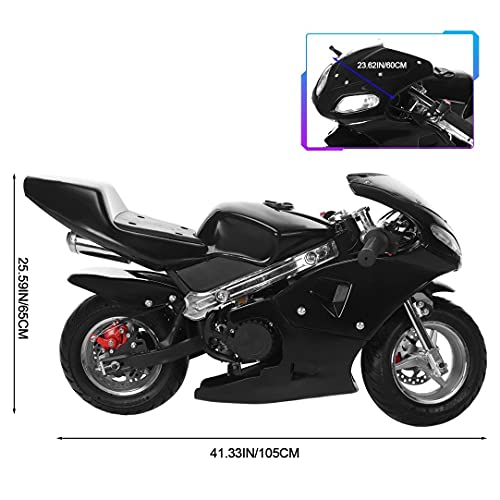 Printasaurus Gas Pocket Bike with 49cc 2 Stroke, Support Up to 200 lbs, 2021 Perfect Mini Pocket Bike for Kids (Black)