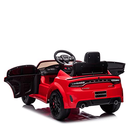 12V Kids Ride on Car Licensed Dodge Kids Electric Vehicle Toy, Battery Powered Toy Electric Car w/Remote Control, MP3, Bluetooth, LED Light, Ride On Toy w/3 Speeds and Suspension System, Red