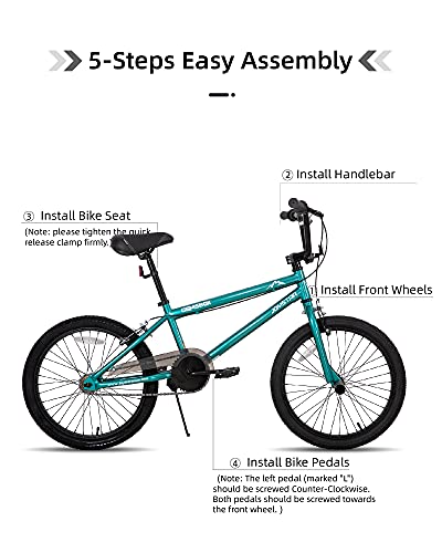 JOYSTAR Gemsbok 20 Inch Kids Bike Freestyle BMX Style for Youth and Beginner Level to Advanced Riders 20" Wheels Juvenile Bicycles Steel Dual Hand Brakes Frame Teal