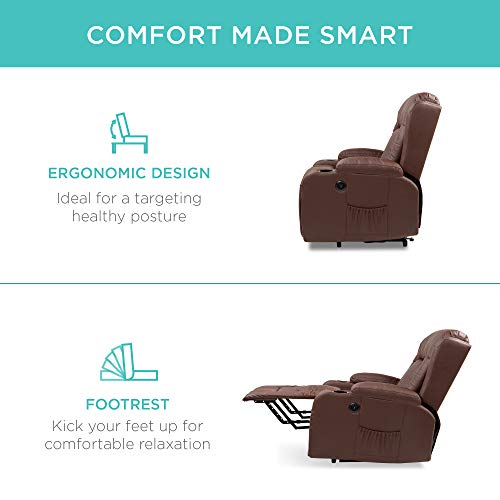 Best Choice Products Electric Power Lift Recliner Massage Chair, Adjustable Furniture for Back, Lumbar, Legs w/ 3 Positions, USB Port, Heat, Cupholders, Easy-to-Reach Side Button - Brown