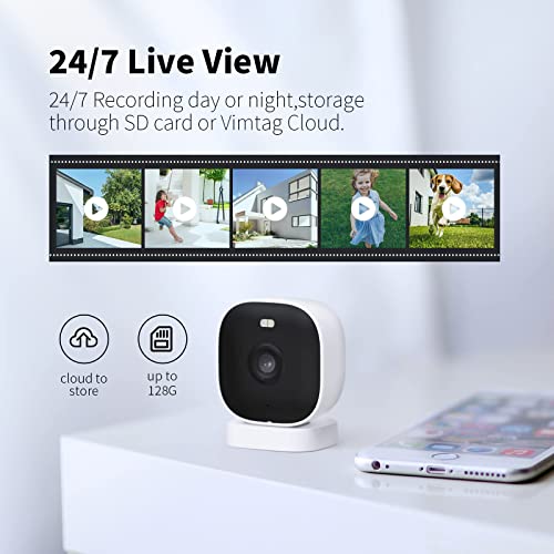 VIMTAG Security Camera, 2.5K/4MP Spotlight IP66 Outdoor/Indoor Camera for Home Security, Plug-in Full-Color Night Vision, AI Human Detection, Cloud/SD Card Storage, Support Alexa & 2.4G WiFi (White)