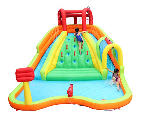 WELLFUNTIME Inflatable Water Slide Adventure Water Park Game Center with Arched Water Gun Spray, Water Slide with Air Blower