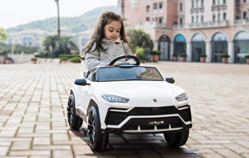 Rock Wheels Licensed Lamborghini Urus Ride On Truck Car Toy, 12V Battery Powered Electric 4 Wheels Kids Toys w/Parent Remote Control, Foot Pedal, Music, Aux, LED Headlights, 2 Speeds (White)