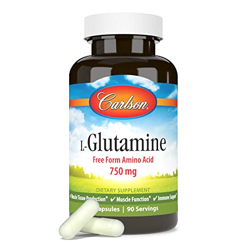 Carlson - L-Glutamine, Free-Form Amino Acid, 750 mg, Muscle Tissue Production, 90 Capsules