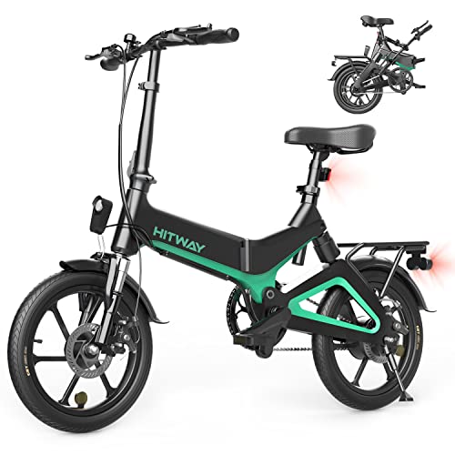 HITWAY Electric Bike for Adults,Lightweight Ebike with 36V Removable Li-Battery,16 Inch Folding Electric Bicycles with Pedals,15.5MPH 28 Miles Max,Dual Disc Brakes&Shock Absorbers,3 Riding Modes,IP54