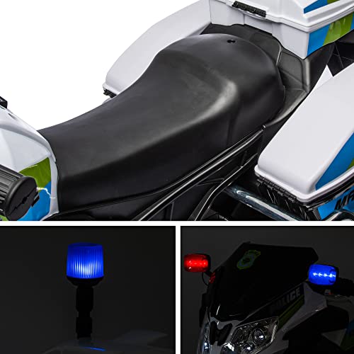 12V Kids Motorcycle, Kids Ride on Police Motorcycle w/Stepless Speed, 40W Dual Motors, Leather Seat Cushion, Training Wheels, LED Lights, Music, Battery Powered Motorbike Toy, Gift for Boys Girls