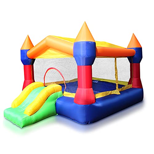 Inflatable Bounce House Castle Bouncer - Indoor/Outdoor Portable Jumping Bounce Castle w/ Mini Slide, Safety Net - Kids Castle Party Bounce House - Electric Air Pump, Carrying bag - SereneLife SLIB950
