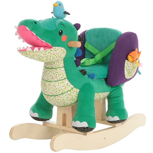 labebe Child Rocking Horse Toy, Stuffed Animal Rocker, Green Crocodile Plush Rocker Toy for Kid 6 Month -3 Years, Wooden Rocking Horse Chair/Rocker/Animal Ride on