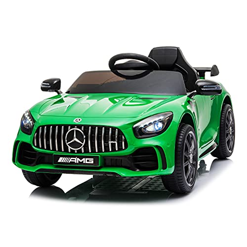 Tinkeal Ride on Car for Kids,Battery Powered Electric Vehicle w/Remote Control,12V Licensed Mercedes Benz GTR Kids Car to Drive,Ride On Toy with 3 Speeds LED Lights AUX Port MP3 Music (Green)…