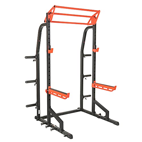 Sunny Health & Fitness Power Zone Half Rack Heavy Duty Performance Power Cage with 1000 LB Weight Capacity, Black – SF-XF9933