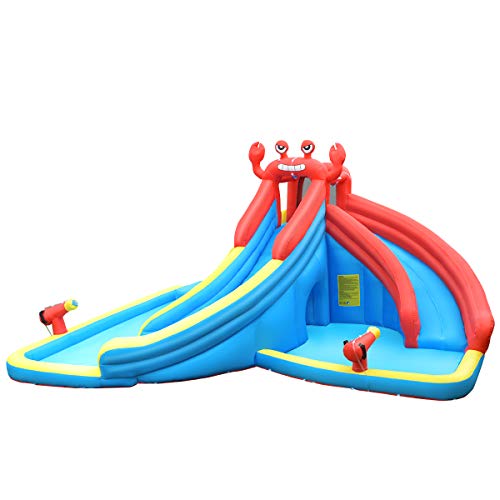 HONEY JOY Inflatable Water Slides for Kids, 7 In 1 Crab Themed Bouncy Water Castle w/Large Splash Pool & Water Guns, Bounce House for Wet & Dry, Outdoor Blow up Water Park for Backyard(Without Blower)
