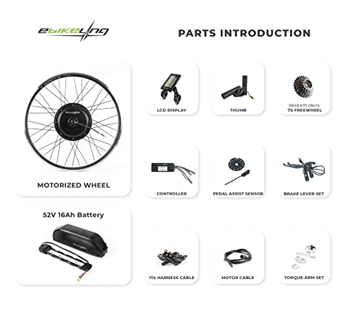 EBIKELING Waterproof Ebike Conversion Kit with Battery 20" Direct Drive Front or Rear Wheel Electric Bike Conversion Kit Ebike Battery & Charger Included