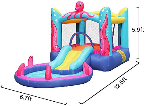 TiliKuly Inflatable Kids Bounce House with 350w Blower Spray Water Slides Bouncy House for Kids Outdoor Water Pool Octopus Jumping Bouncy Castle Toddlers Kid Party Backyard Inflatable Bouncers House