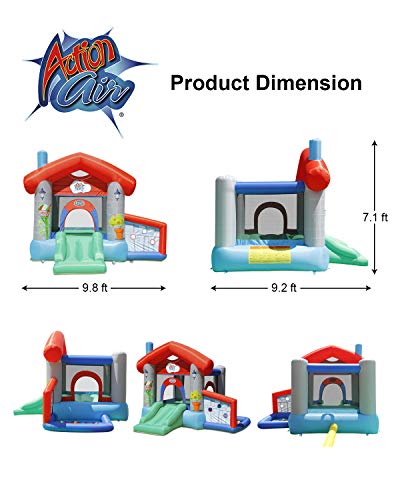 Action air Bounce House, Inflatable Bouncer for Kids, Bouncy Castle Without Air Blower, 450W/0.6HP Blower Needed to Operate, Durable Sewn with Extra Thick Material, Idea for Kids (9311T-IP)