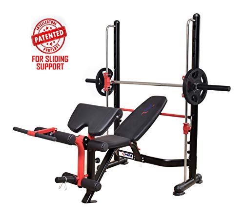 MiM USA Olympic Weight Bench & Squat Rack W/Smith Structure and Interchangeable Barbell Sleeves for Olympic and Standard Weight Plates