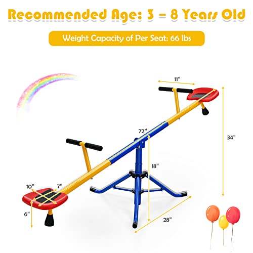 Costzon Kids Seesaw Swivel Teeter Totter Playground Equipment, 360 Degree Rotation, Heavy Duty Indoor Outdoor Play Equipment for Kids, Children, Suitable for Home, Backyard (Upgrade Metal Seesaw)