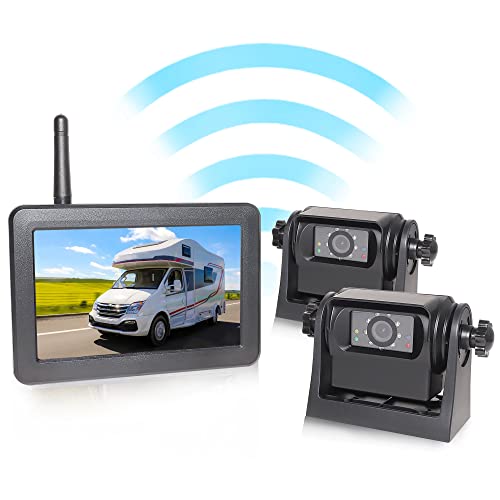 EWAY 2 Wireless WiFi Backup Cameras with 5 Inch Monitor Display Magnetic Hitch Rear View Reverse Camera Rechargeable Battery Powered Portable Kit for Trailer RV Truck Camper 5th Wheels Boats