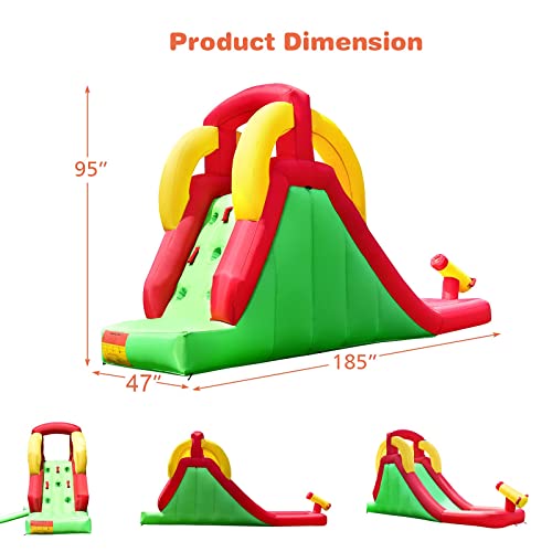 Costzon Inflatable Water Slide, Blow up Water Slides for Backyard with Climb, Long Slide, Small Splash Pool, Water Cannon, Including Carry Bag, Repairing Kit, Hose(with 480W Air Blower)