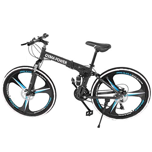 FiveShops 26 inch Adult Folding Mountain Bike Outdoor Sports High Carbon Steel MTB Bicycle, Aluminum Wheel Rim, 21-Speed Rear Derailleur for Men and Women Cycling Enthusiasts【US Stock】 (Blue)