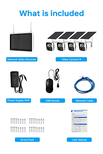 ZHXINSD 2K Solar Security Cameras Wireless Outdoor WiFi with 10" Monitor, 10CH 4MP Wire-Free Camera System, 4PC Battery Powered Security Cameras for Home Security, Waterproof, Floodlight, 64G Storage…