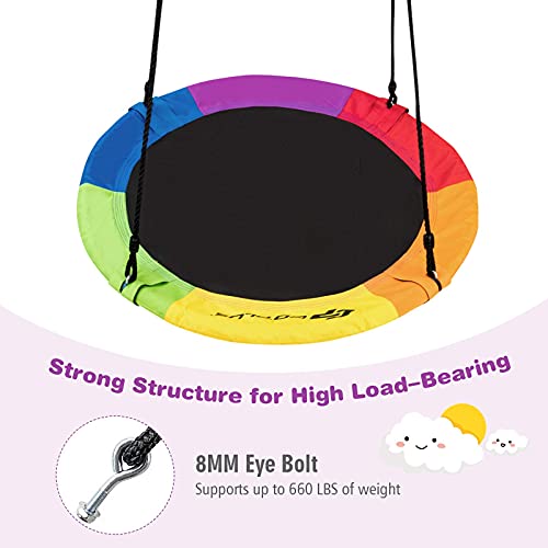 Costzon 40'' Flying Saucer Tree Swing for Kids Adult, Indoor Outdoor 700 Lbs 900D Round Swing w/ Multi-ply Rope, Height Adjustable, Suitable for Tree, Swing Set, Backyard (Strengthen Colorful)