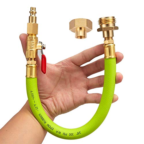 Minimprover Lead -Free Brass 16.9" Winterize Sprinkler System RV Motorhome Boat Camper and Travel Trailer: Air Comp Quick-Connect Plug To 3/4" Garden Hose Faucet Blow Out Adapter Fitting with Valve