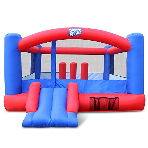 Sunny & Fun Inflatable Bounce House | Giant 12x10.5 Feet Blow-Up Jump Bouncy Castle for Kids with Air Blower, Stakes & Repair Kit | Easy Set Up for Hours of Backyard Play & Party Fun | Ages 3-10
