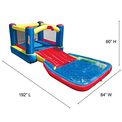 Banzai 35533 Bounce N Splash Water Park Aquatic Activity Play Center with Slide, Grounding Stakes, Pump Included, and Portable Travel Storage Bag