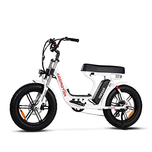 Addmotor MOTAN Electric Bike Step Through 20 inch Fat Tire 750W Motor E Bike Removable 48V 17.5Ah Lithium Battery Throttle Pedal Assist M-66 R7 Power Bikes for Adults+Fenders+Headlight(White)