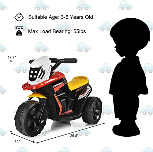 FUTADA Kids Motorcycle, 6V Battery Powered Ride on Motorcycle w/ 3 Wheels, Horn, Music, Foot Pedal, Birthday Gift for Children Girls Boys