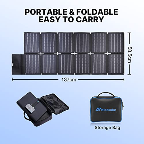 Nicesolar Foldable Solar Panel 100W for Portable Power Station Laptop, Portable Solar Charger with Dual USB PD 65W IP67 Waterproof for Cell Phones, Tablets, Camera, Outdoor Camping Van RV