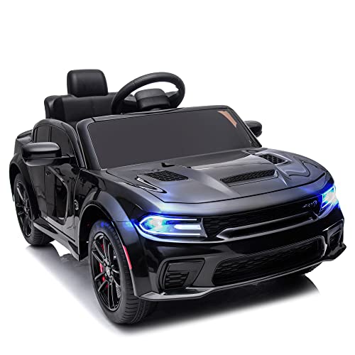 12V Kids Ride on Car Licensed Dodge Kids Electric Vehicle Toy, Battery Powered Toy Electric Car w/Remote Control, MP3, Bluetooth, LED Light, Ride On Toy w/3 Speeds and Suspension System, Black