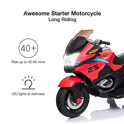 COLOR TREE Kids Motorcycle 12V Battery Powered Electric Motorcycle with Training Wheels, LED Lights, Music, Ride On Motorcycle for Boys Girls