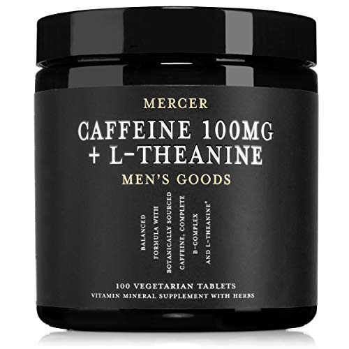 Mercer Men’s Goods: Caffeine 100mg + L-Theanine Caffeine Pills, Natural Energy and Focus Supplement for Men