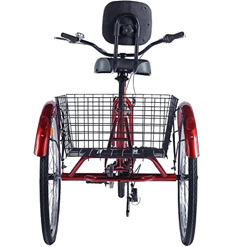 Ey Easygo Adult Tricycle, 3 Wheel Bike Adult, Three Cruiser 24 inch 26 Wheels Option, 7 Speed, Wide Handlebar, Pedal Forward for More Space, Maroon