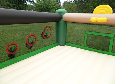 Island Hopper Sports & Hops Recreational Kids Bounce House with a Basketball Court, Soccer Field, Baseball & Football Throw Game and Large re-enforced Jump Area