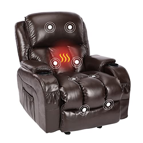 Bosmiller Massage Rocker Recliner Chair with Vibration Massage and Heat Ergonomic Lounge Chair for Living Room with Rocking Function and Side Pocket, 2 Cup Holders, USB Charge Port (Light Brown)