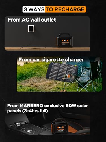 MARBERO Portable Power Station 200W Peak Solar Generator 167Wh Camping Battery Power Supply with 110V AC Outlet 2 DC Ports 4 USB Ports LED for CPAP Travel Fishing Camping Hunting Blackout Emergency