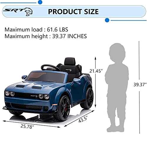 ENYOPRO Kids Electric Car, Licensed Dodge Challenger Ride on Car, 12V7Ah Battery Powered Electric Vehicle Kids Ride on Toys with Remote Control, 3 Speeds, LED Headlights, Bluetooth, Music (Blue)