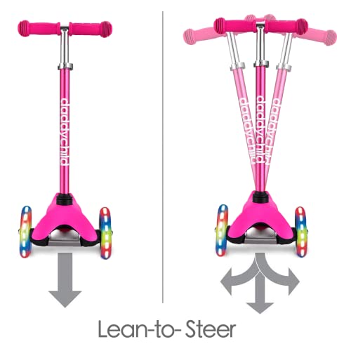 3 Wheel Scooters for Kids, Kick Scooter for Toddlers 3-6 Years Old, Boys and Girls Scooter with Light Up Wheels, Mini Scooter for Children (Pink)