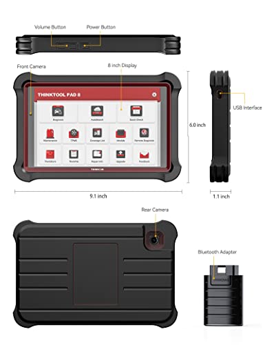 Thinktool Pad8 Professional Bi-Directional Diagnostic Scan Tool, Wireless All System Reader for Vehicles with 34 Reset Service, ECU Coding, Key Programming, ABS Bleed, Oil Reset
