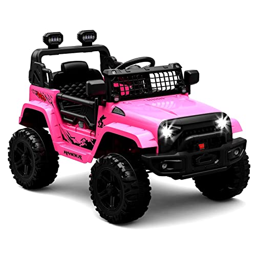 Jojoka Ride Truck Electric Ride on Car with Remote Control, Spring Suspension, LED Lights, Bluetooth, 2 Speeds, Ride on Toys for Kid Aged 3-8