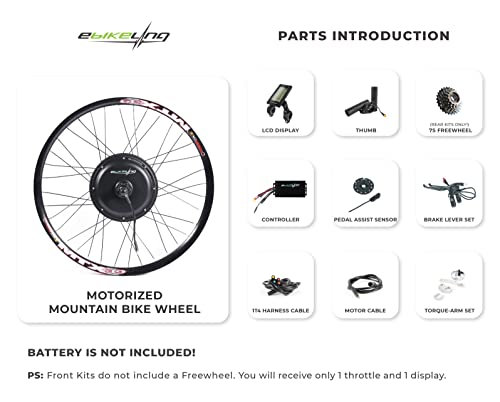EBIKELING Waterproof Ebike Conversion Kit for Electric Bike 700C Front/Rear Wheel Electric Bicycle Hub Motor Kit with Mountain Bike Rim