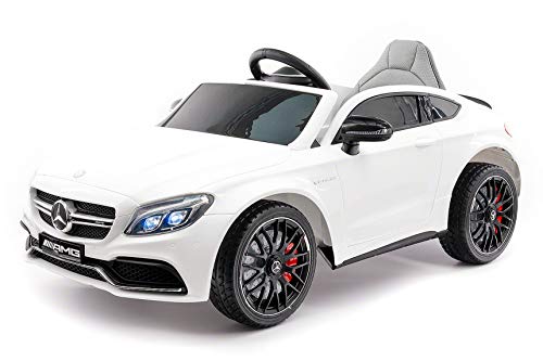 Moderno Kids Mercedes C63S 12V Power Children Ride-On Car with R/C Parental Remote + EVA Foam Rubber Wheels + Leather Seat + MP3 USB Music Player + LED Lights (White)