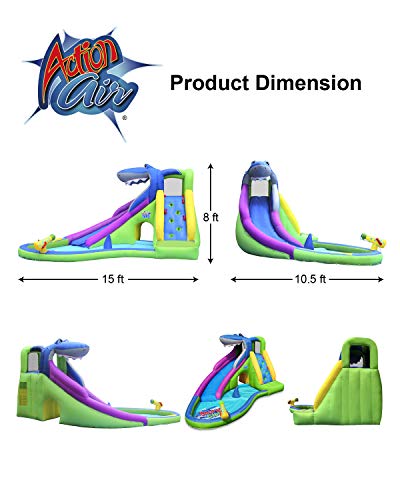 Action air Inflatable Waterslide, Shark Bounce House with Slide for Wet and Dry, Playground Sets for Backyards, Water Gun & Splash Pool, Durable Sewn with Extra Thick Material, Idea for Kids (9417N)