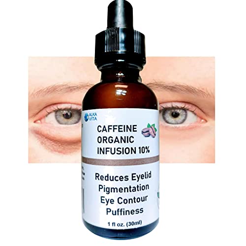 Puffy Eyes Eyelid Skin Contour Lift Caffeine 10% Infusion Skin Serum Organic Coffee & Green Tea Beans ALKAVITA Natural Ingredients Only Brown
