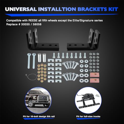 Universal Installation Kit w/Hardware and Brackets Compatible with 5th Wheel Trailer Hitches Installation Kit Replace# 30035, 58058 (10-Bolt Design)